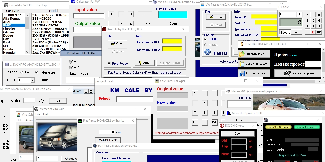 set of calculators for mileage changes carsoftdiag